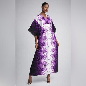 Vintage Royal Creations Purple Mirrored Floral Aloha Kaftan Hawaiian Dress OS